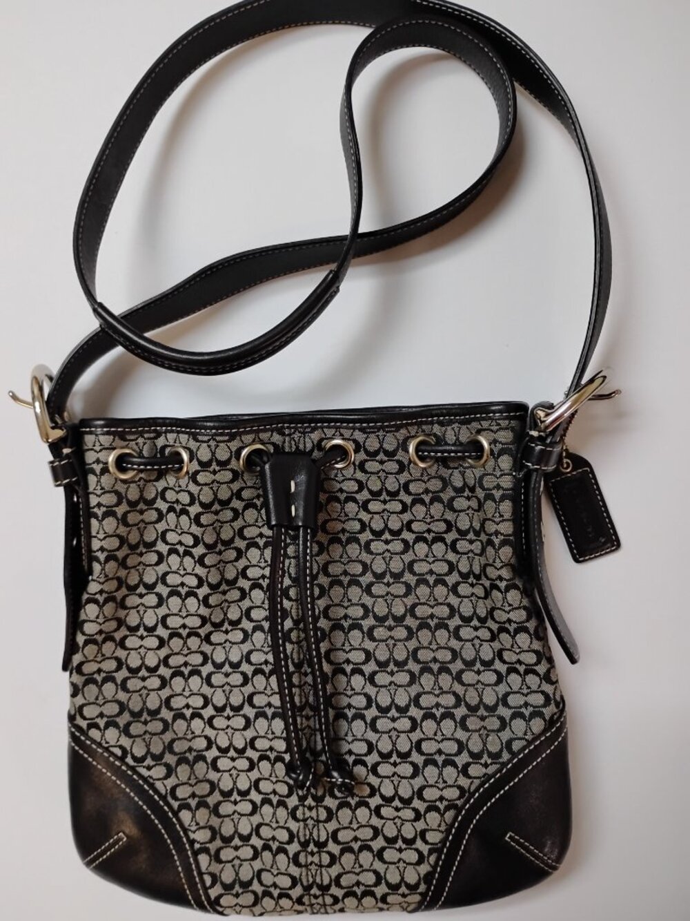 Vintage Coach Y2K Black Signature Jacquard Hobo Bucket Bag — EUC - Picture 10 of 13